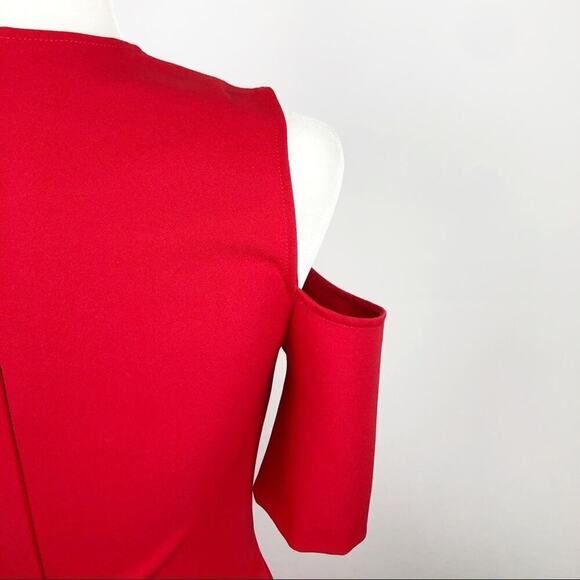 Zara Cut Out Cold Shoulders Holiday Party Shift Midi Dress Red Size Small Xmas - Picture 8 of 16